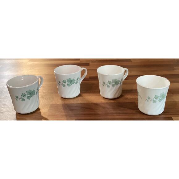 Vintage Corning Corelle Callaway Ivy Swirl Coffee Tea Cups Green Ivy Set of 4 - Picture 4 of 10